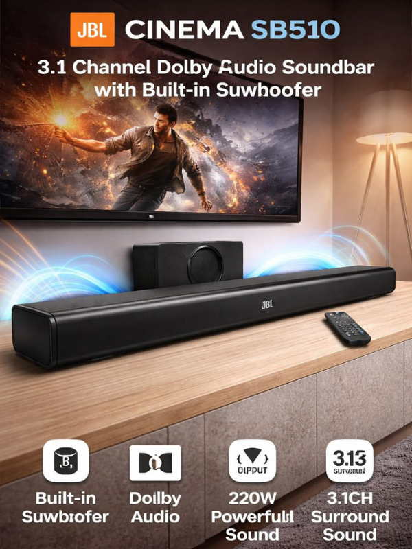 JBL Cinema SB510 _ 3.1 Channel Dolby Audio Soundbar with Built-in Subwoofer