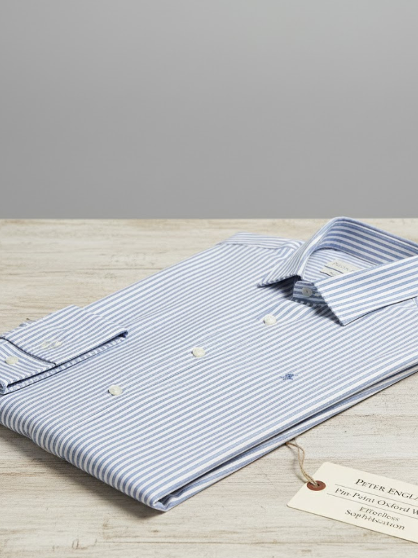 Men Blue Striped Regular Fit Cotton Formal Shirt Fold View