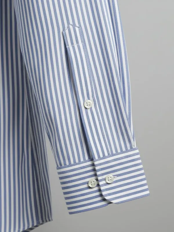 Men Blue Striped Regular Fit Cotton Formal Shirt