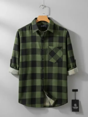 Men Checkered Flannel Regular Fit Casual Shirt Green Color