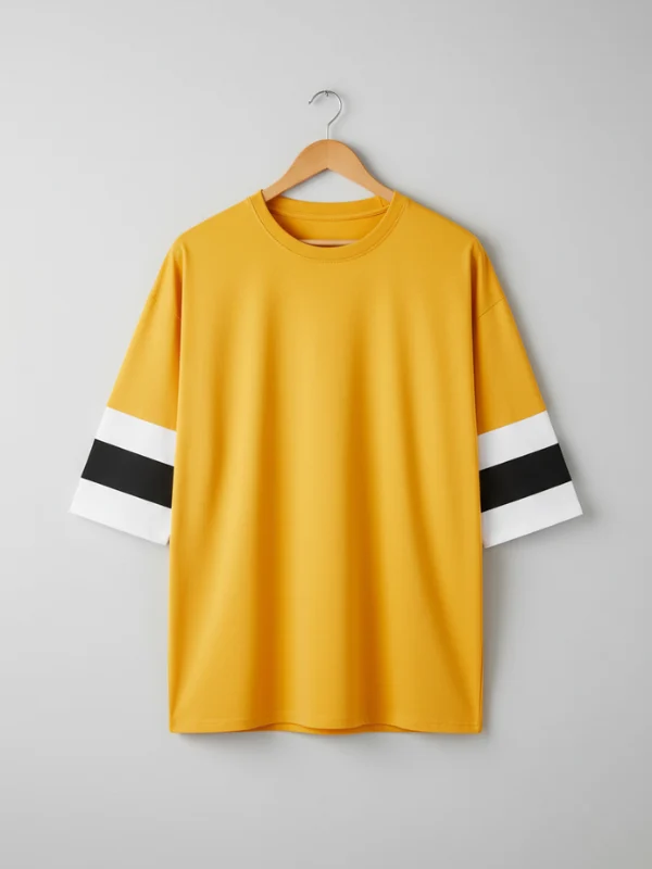 Men Colorblock Oversized Round Neck T-Shirt Yellow Color