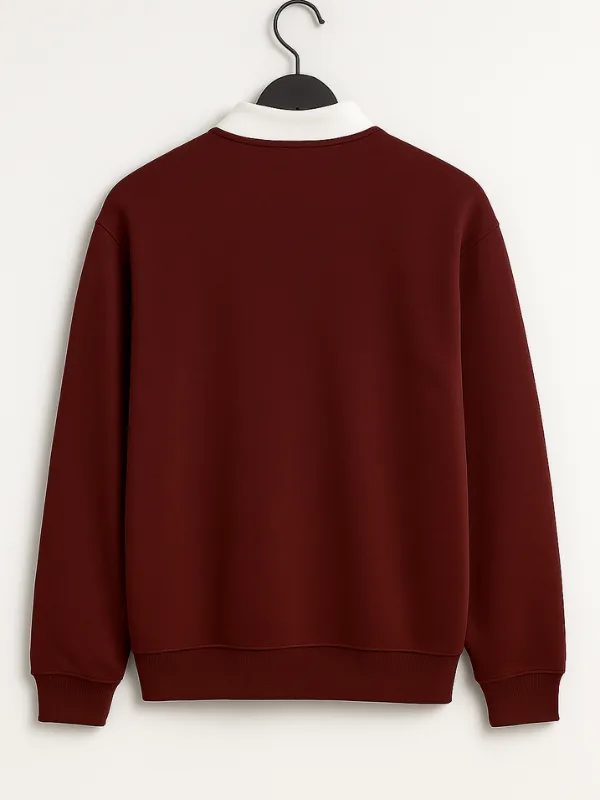 Men Maroon Polo Neck Graphic Sweatshirt
