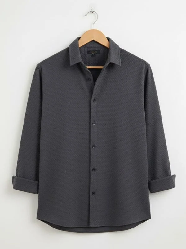 Men Popcorn Textured Short Sleeve Casual Shirt