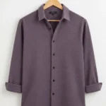 Men Popcorn Textured Short Sleeve Casual Shirt Dark Purple
