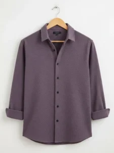 Men Popcorn Textured Short Sleeve Casual Shirt Dark Purple