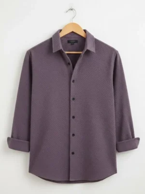 Men Popcorn Textured Short Sleeve Casual Shirt Dark Purple