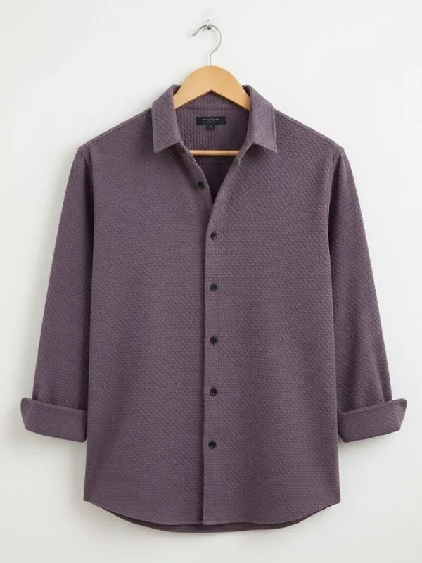 Men Popcorn Textured Short Sleeve Casual Shirt Dark Purple