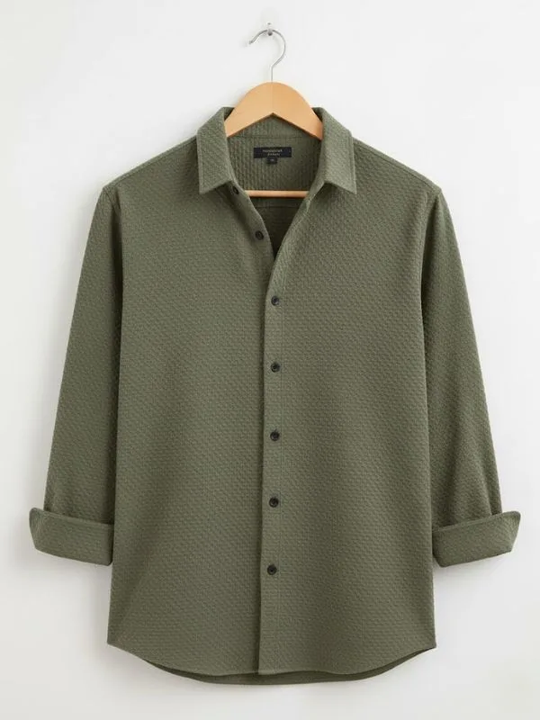 Men Popcorn Textured Short Sleeve Casual Shirt