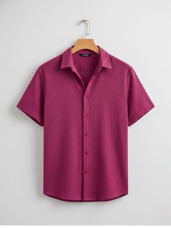 Men Textured Weave Casual Long Sleeve Shirt