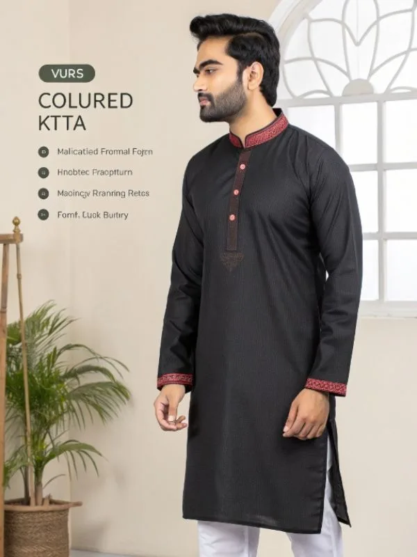 Men Traditional Band Collar Jacquard Kurta