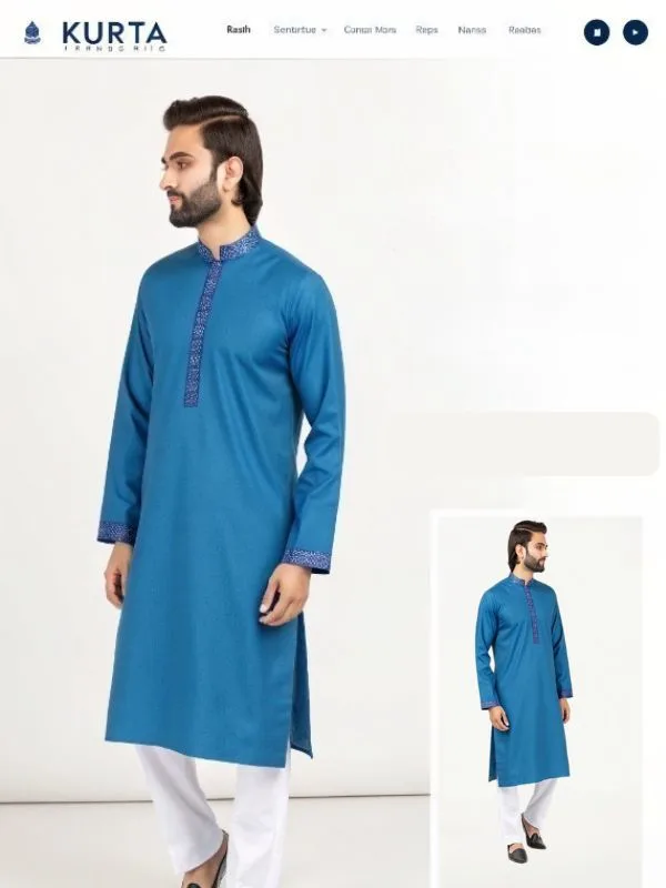 Men Traditional Band Collar Jacquard Kurta