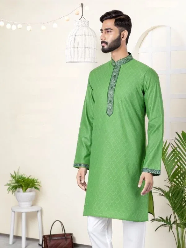 Men Traditional Band Collar Jacquard Kurta