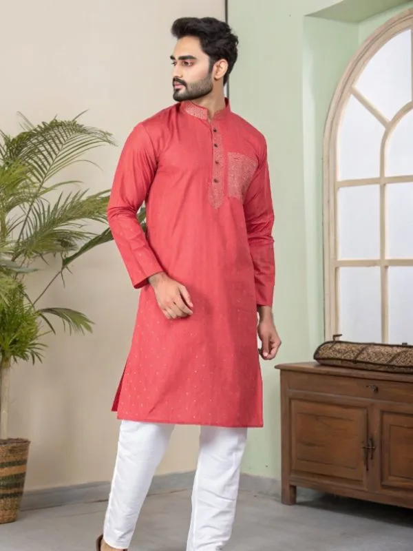 Men Traditional Band Collar Jacquard Kurta