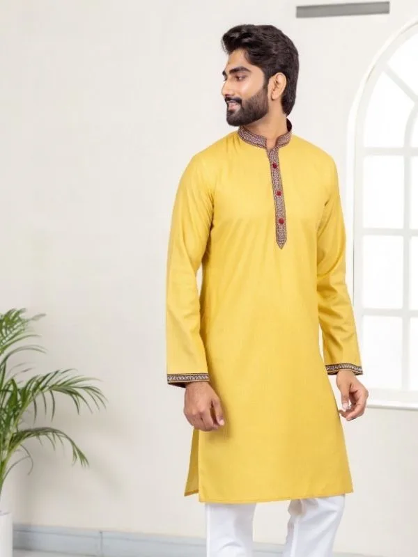 Men Traditional Band Collar Jacquard Kurta